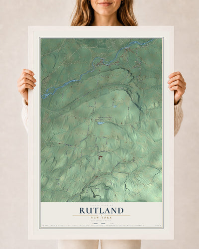 Rutland, New York map print, 24" x 36" W/ White Ayous Wood Frame mockup
