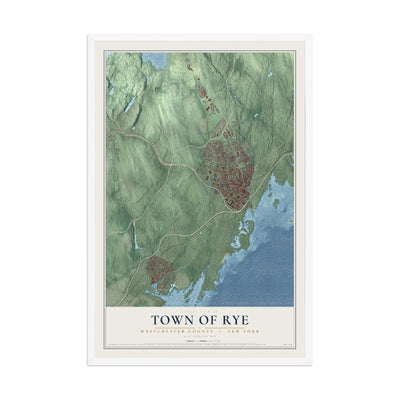 Map of the Town of Rye, Westchester County, New York, 12 x 18 inch print in a white wood frame