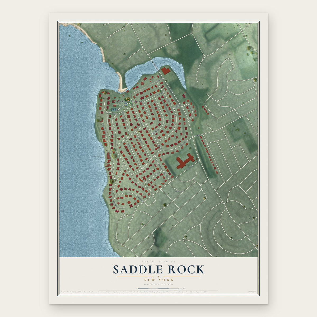 Saddle Rock, New York map print, the full design
