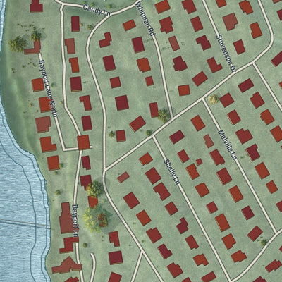 Close-up of the map of Saddle Rock, New York print showing street and building detail
