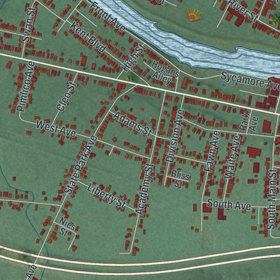 Close-up of the map of the City of Salamanca, Cattaraugus County, New York print showing street and building detail