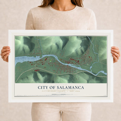 Map of the City of Salamanca, Cattaraugus County, New York, 12 x 18 inch print in a white wood frame