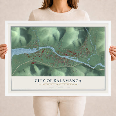 Map of the City of Salamanca, Cattaraugus County, New York, 18 x 24 inch print in a white wood frame