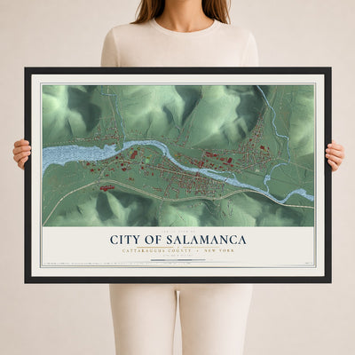 Map of the City of Salamanca, Cattaraugus County, New York, 24 x 36 inch print in a black wood frame