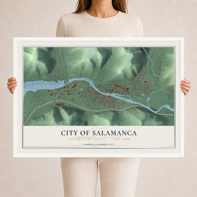 Map of the City of Salamanca, Cattaraugus County, New York, 24 x 36 inch print in a white wood frame