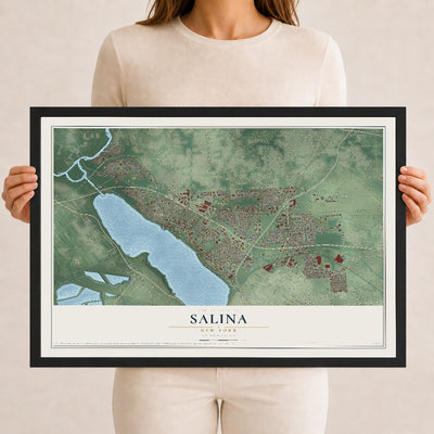 Salina, New York map print, 12" x 18" W/ Black Ayous Wood Frame mockup