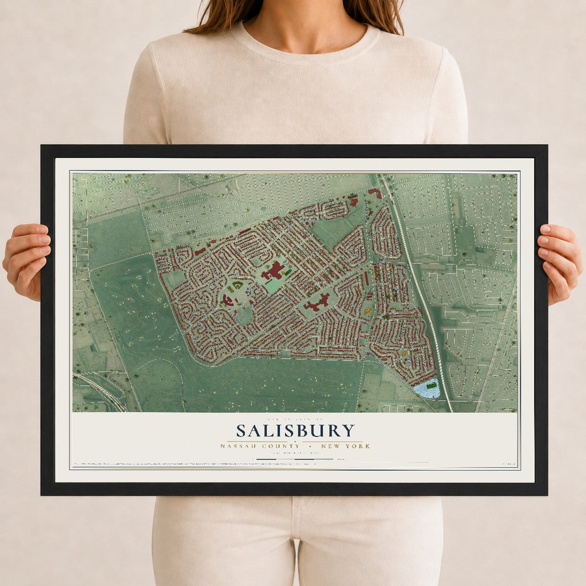 Salisbury, New York map print, 12" x 18" W/ Black Ayous Wood Frame mockup