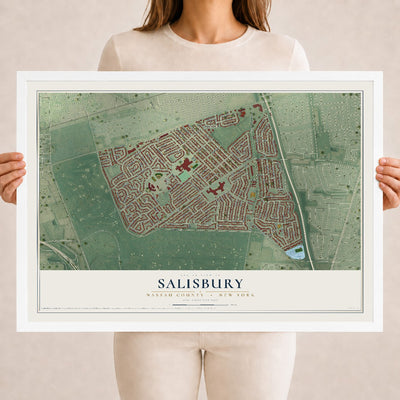 Salisbury, New York map print, 18" x 24" W/ White Ayous Wood Frame mockup