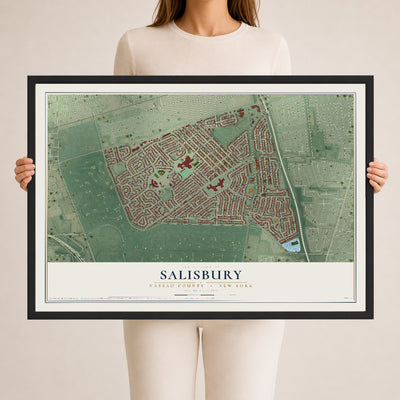 Salisbury, New York map print, 24" x 36" W/ Black Ayous Wood Frame mockup