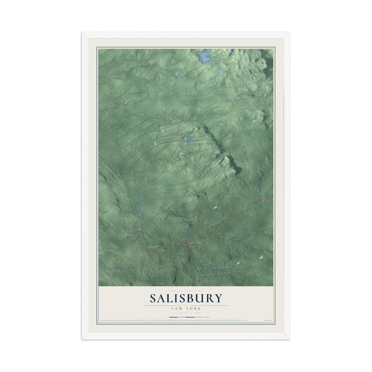 Salisbury, New York map print, 12" x 18" W/ White Ayous Wood Frame mockup