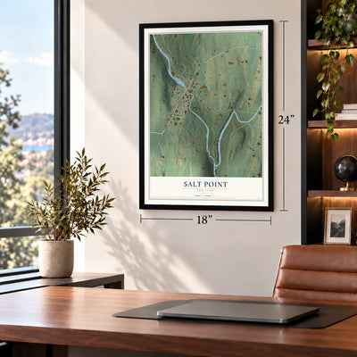 Salt Point, New York map, 18 x 24 inch print in a black frame in a home office