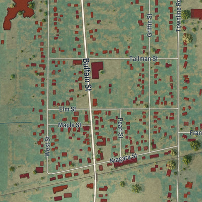 Close-up of the map of Sanborn, New York print showing street and building detail