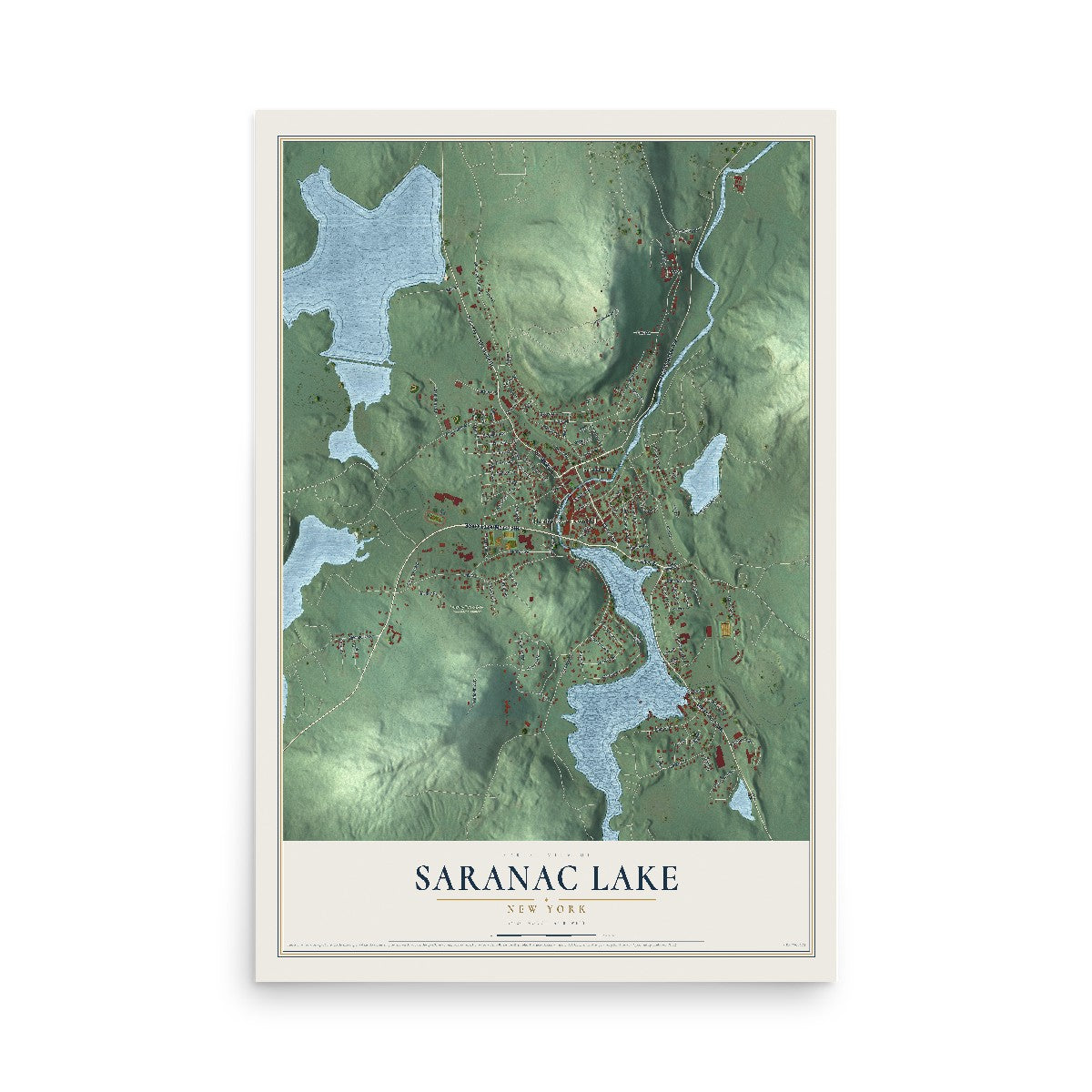 Saranac Lake, New York map print, 12" x 18" Archival Matte Print mockup