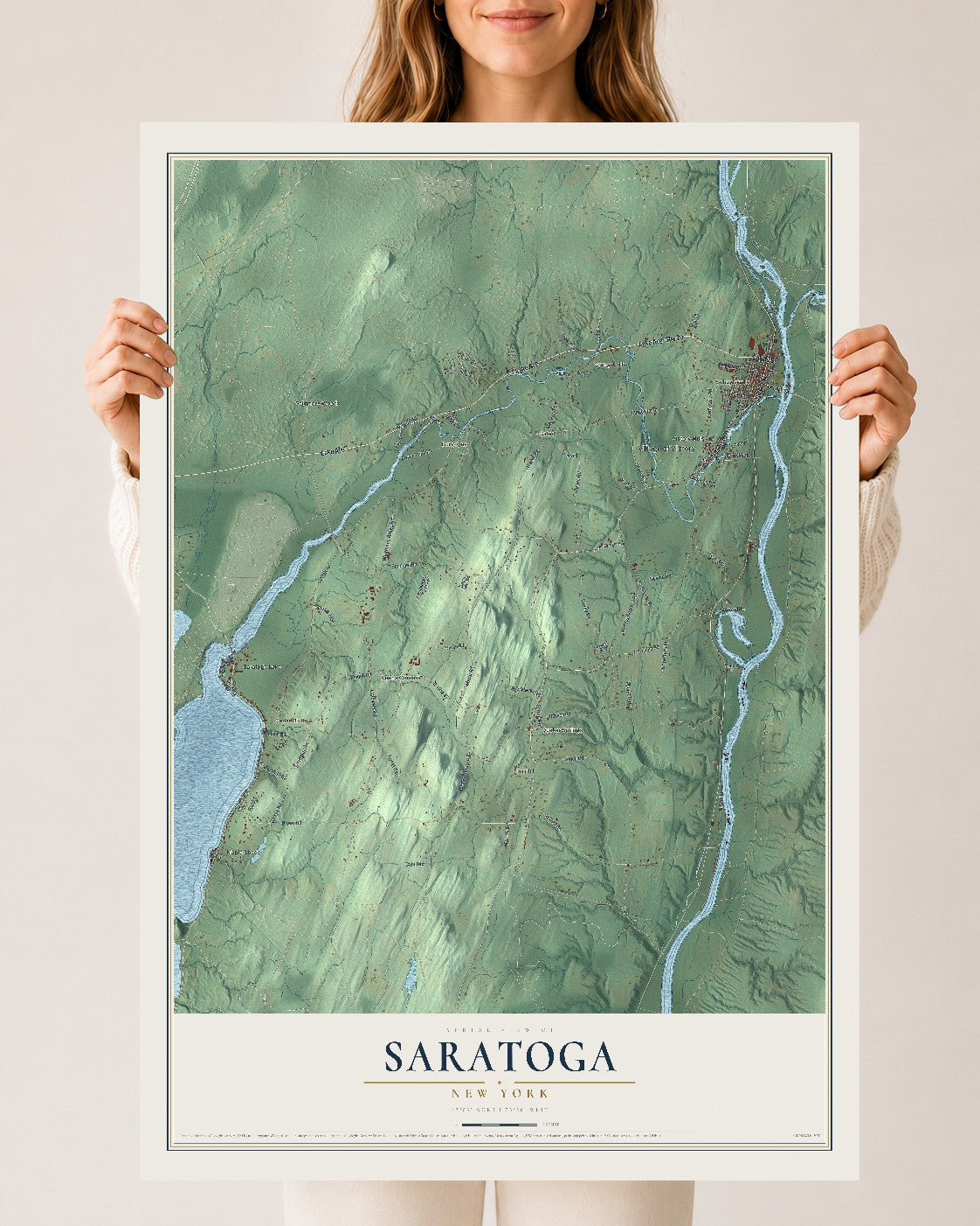 Saratoga, New York map print, 24" x 36" Archival Matte Print mockup