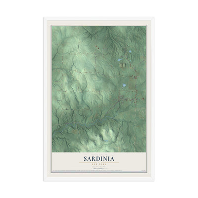 Sardinia, New York map print, 12" x 18" W/ White Ayous Wood Frame mockup