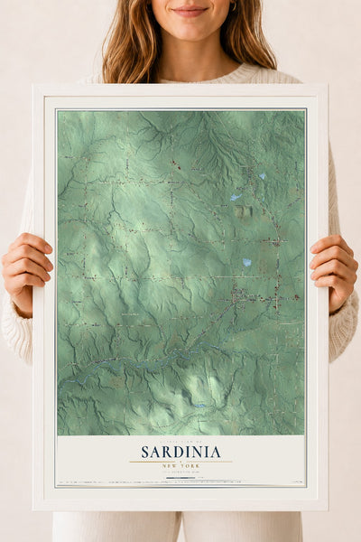 Sardinia, New York map print, 18" x 24" W/ White Ayous Wood Frame mockup