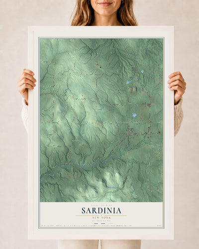 Sardinia, New York map print, 24" x 36" W/ White Ayous Wood Frame mockup