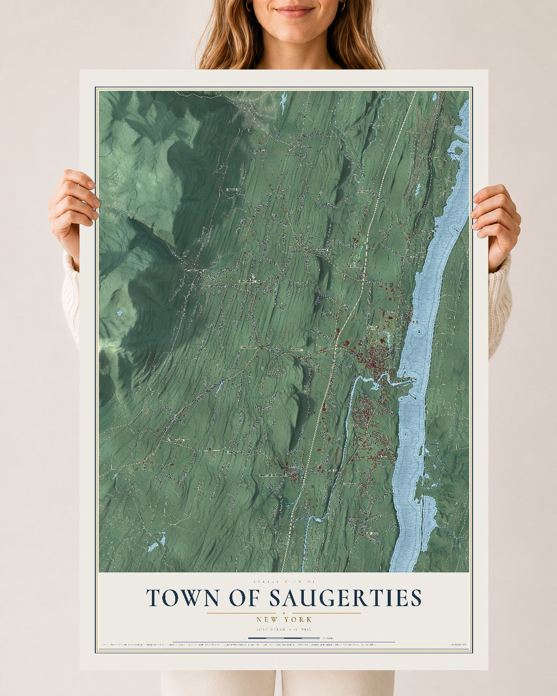 Saugerties, New York map print, 24" x 36" Archival Matte Print mockup