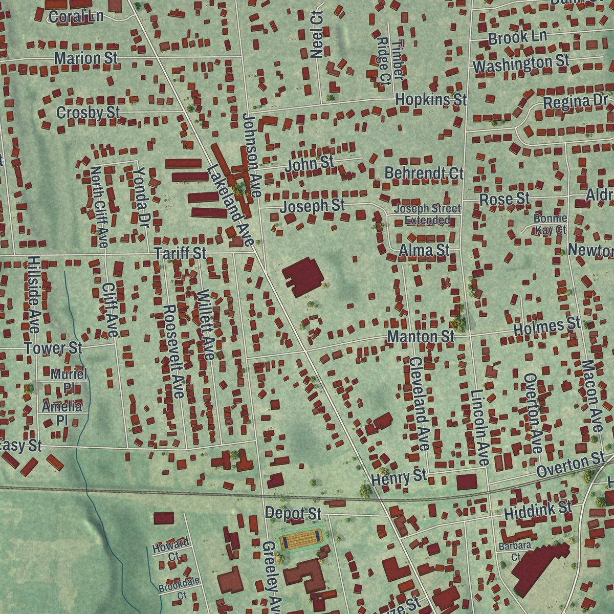 Close-up 1 of the Sayville, New York map artwork