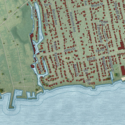 Close-up 2 of the Sayville, New York map artwork