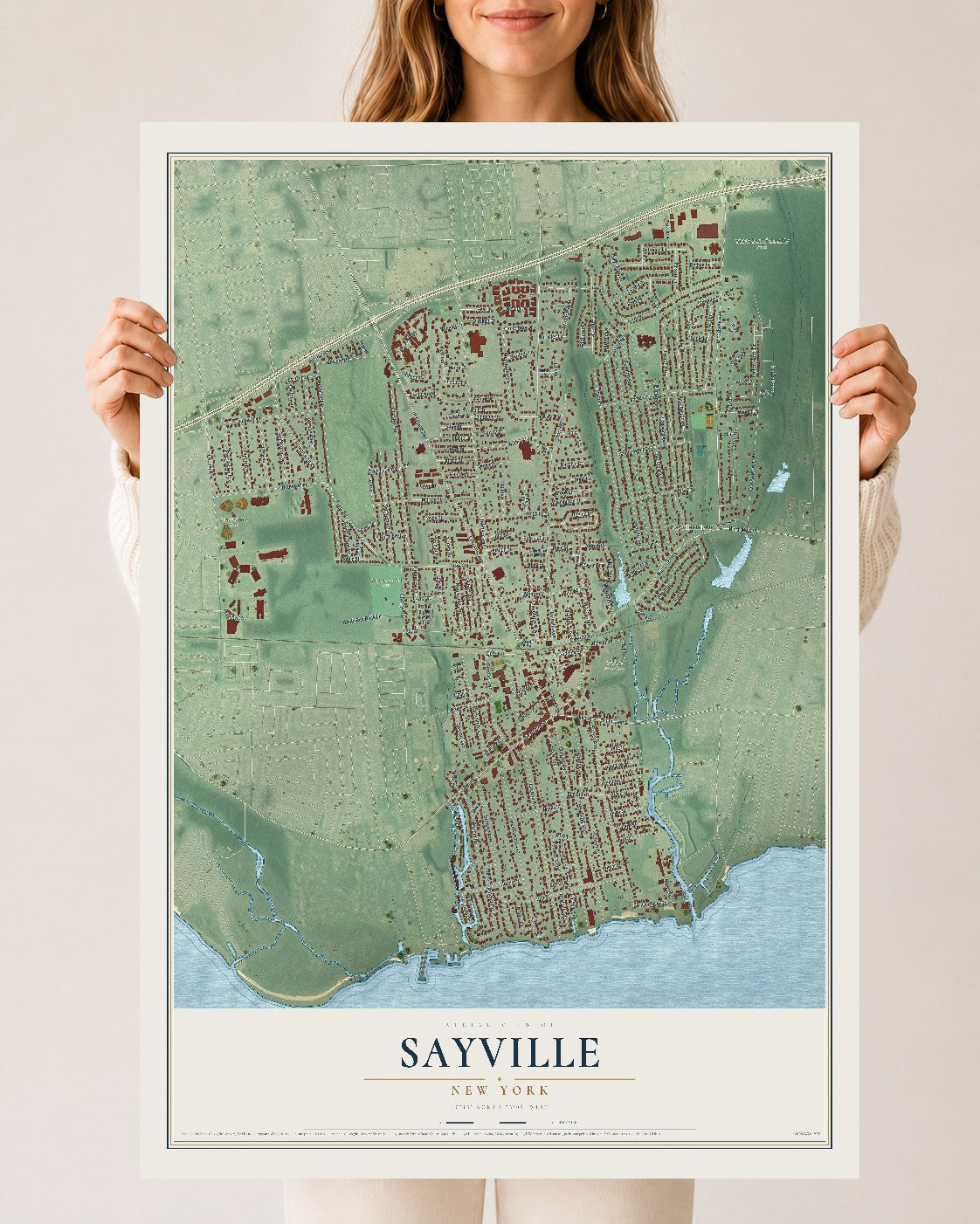 Sayville, New York map print, 24" x 36" Archival Matte Print mockup