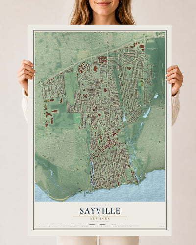 Sayville, New York map print, 24" x 36" Archival Matte Print mockup