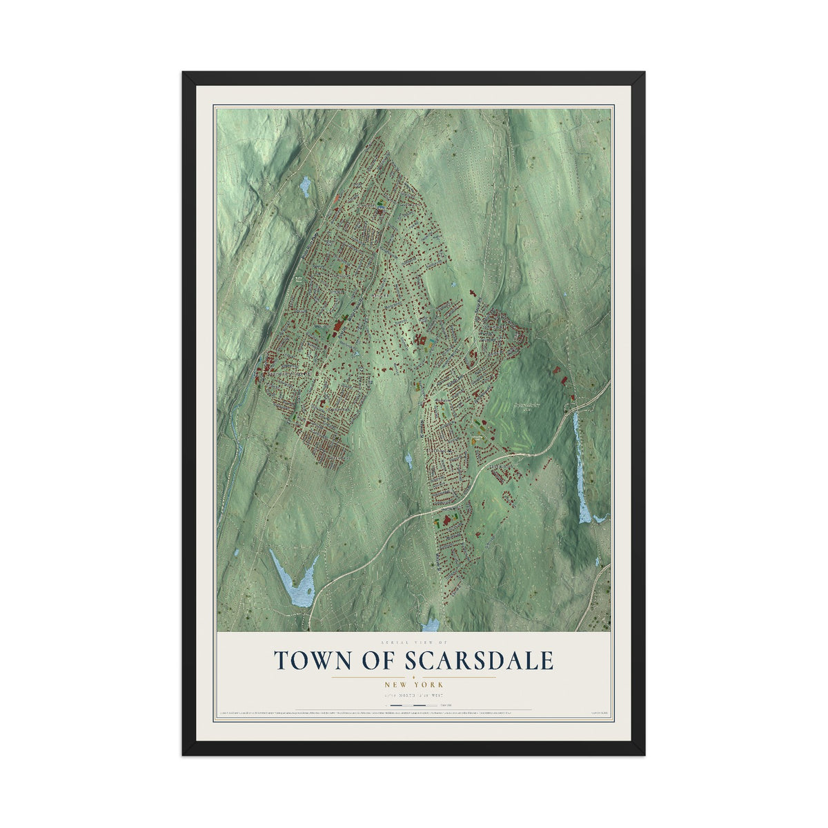 Scarsdale, New York map print, 12" x 18" W/ Black Ayous Wood Frame mockup