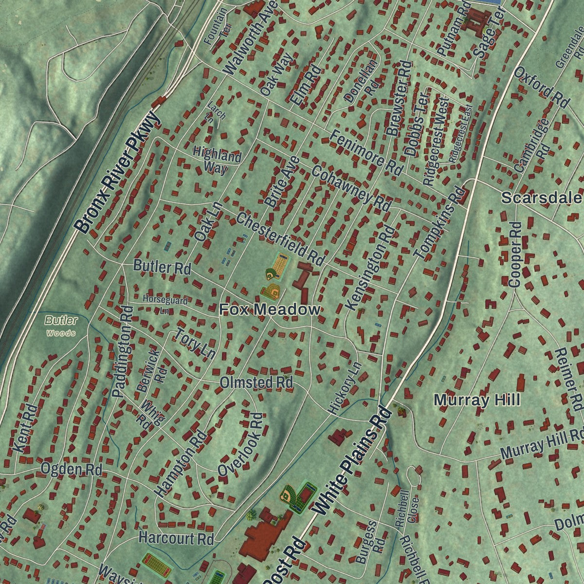 Close-up 1 of the Scarsdale, New York map artwork