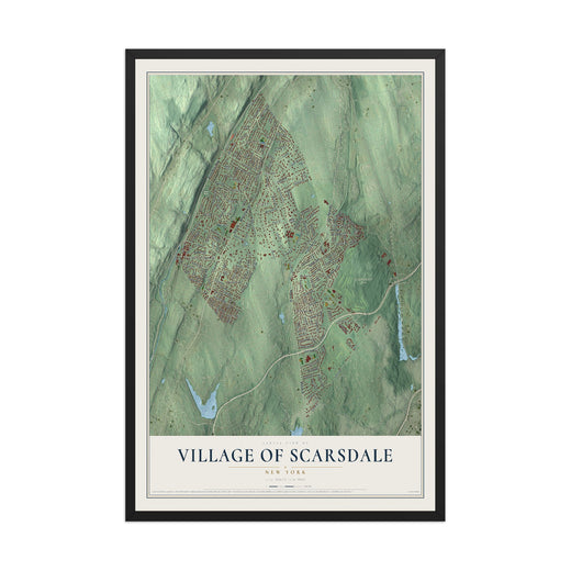 Map of the Village of Scarsdale, New York, 12 x 18 inch print in a black wood frame