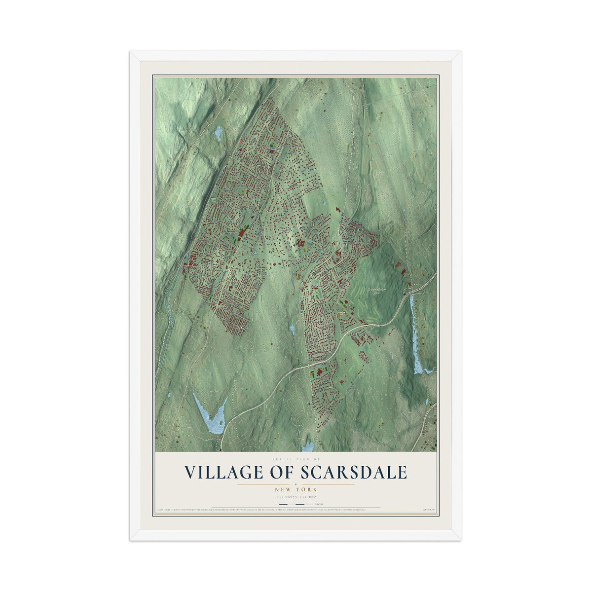 Scarsdale, New York map print, 12" x 18" W/ White Ayous Wood Frame mockup