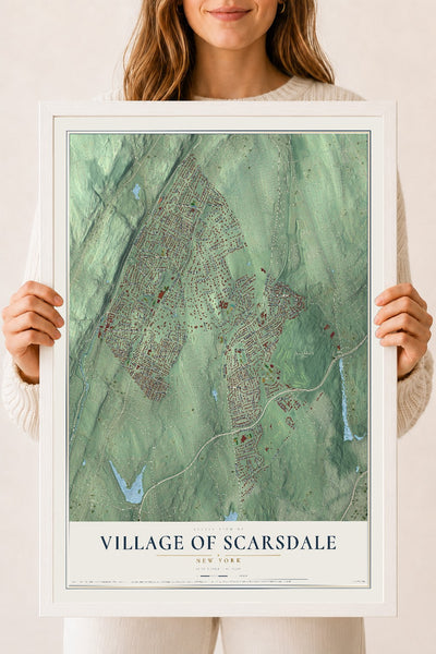Scarsdale, New York map print, 18" x 24" W/ White Ayous Wood Frame mockup