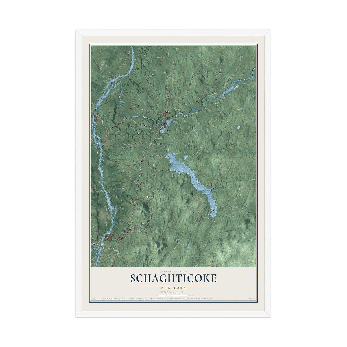 Schaghticoke, New York map print, 12" x 18" W/ White Ayous Wood Frame mockup