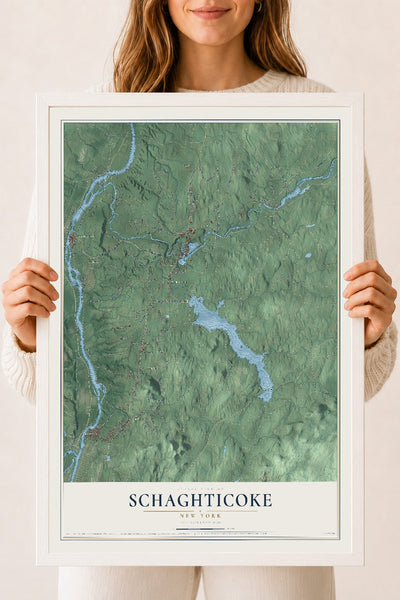 Schaghticoke, New York map print, 18" x 24" W/ White Ayous Wood Frame mockup