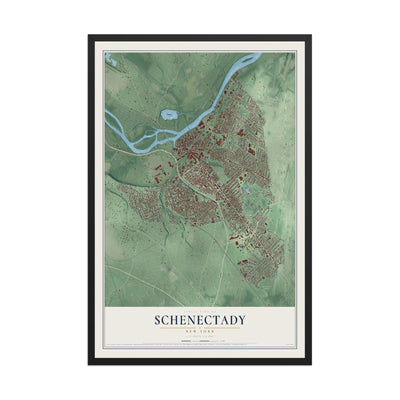 Schenectady, New York map print, 12" x 18" W/ Black Ayous Wood Frame mockup