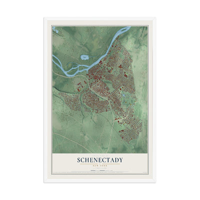 Schenectady, New York map print, 12" x 18" W/ White Ayous Wood Frame mockup