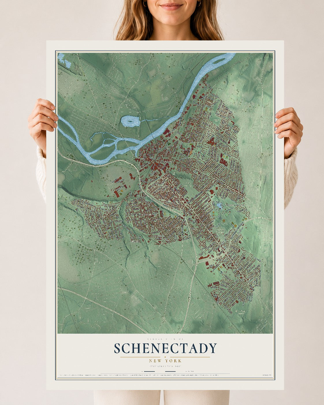 Schenectady, New York map print, 24" x 36" Archival Matte Print mockup