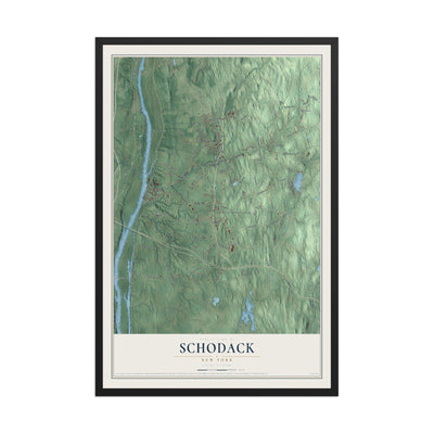 Schodack, New York map print, 12" x 18" W/ Black Ayous Wood Frame mockup