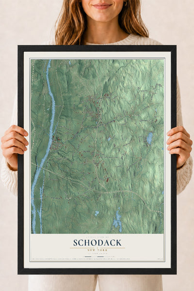 Schodack, New York map print, 18" x 24" W/ Black Ayous Wood Frame mockup