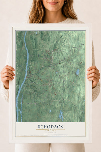 Schodack, New York map print, 18" x 24" W/ White Ayous Wood Frame mockup