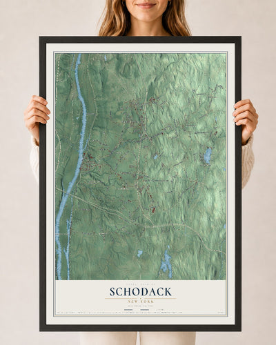 Schodack, New York map print, 24" x 36" W/ Black Ayous Wood Frame mockup