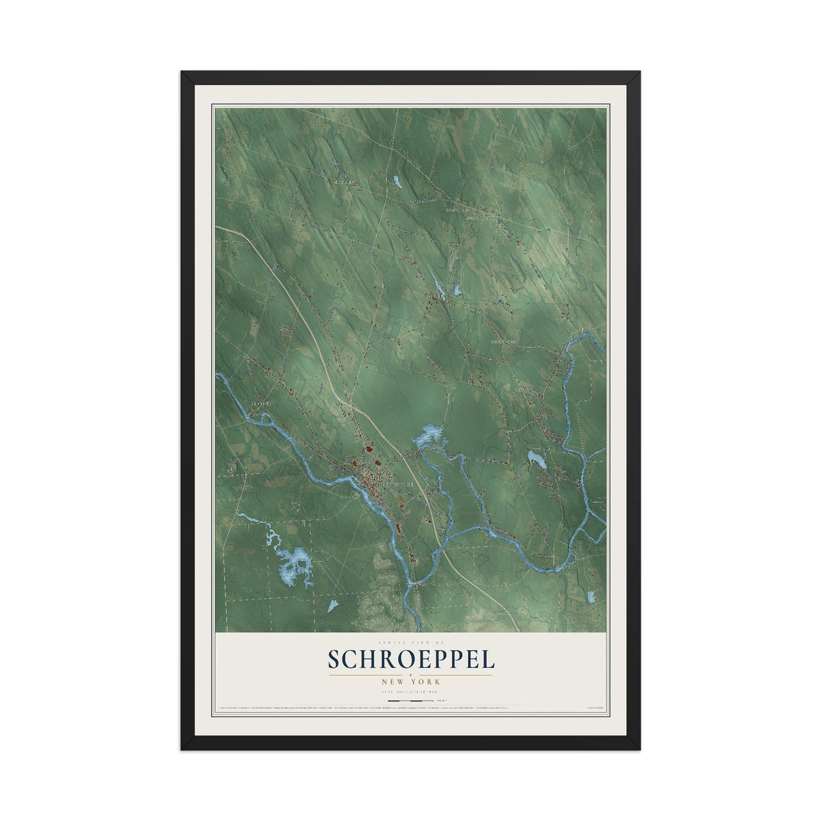 Schroeppel, New York map print, 12" x 18" W/ Black Ayous Wood Frame mockup