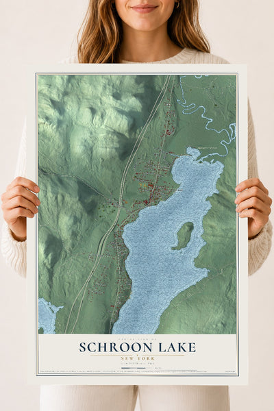 Schroon Lake, New York map print, 18" x 24" Archival Matte Print mockup