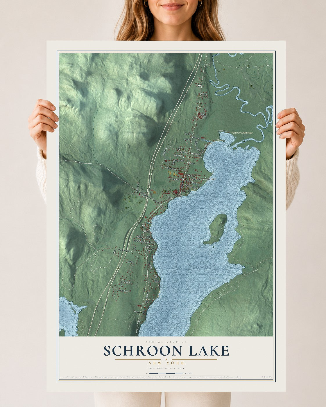 Schroon Lake, New York map print, 24" x 36" Archival Matte Print mockup