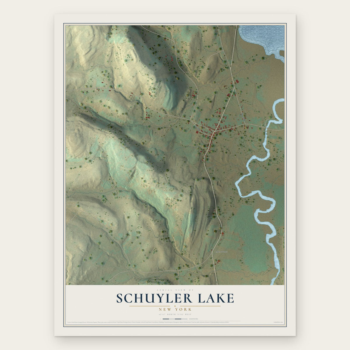 Schuyler Lake, New York map print, the full design
