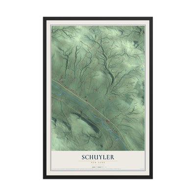 Schuyler, New York map print, 12" x 18" W/ Black Ayous Wood Frame mockup