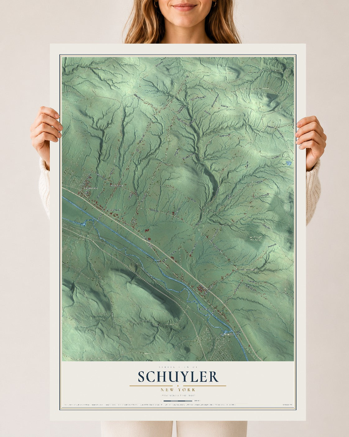 Schuyler, New York map print, 24" x 36" Archival Matte Print mockup
