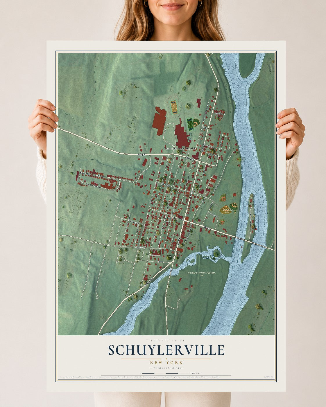 Schuylerville, New York map print, 24" x 36" Archival Matte Print mockup