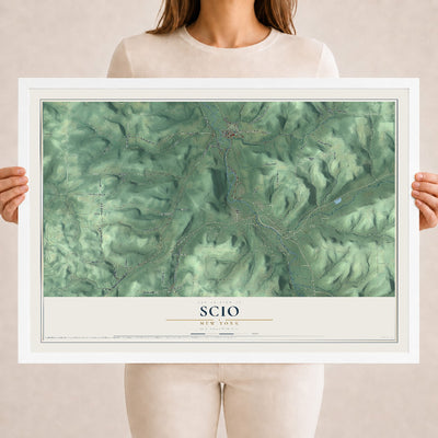 Scio, New York map print, 18" x 24" W/ White Ayous Wood Frame mockup