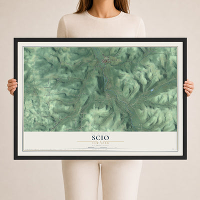 Scio, New York map print, 24" x 36" W/ Black Ayous Wood Frame mockup