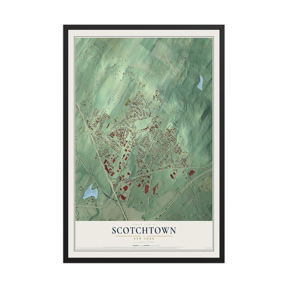 Scotchtown, New York map print, 12" x 18" W/ Black Ayous Wood Frame mockup